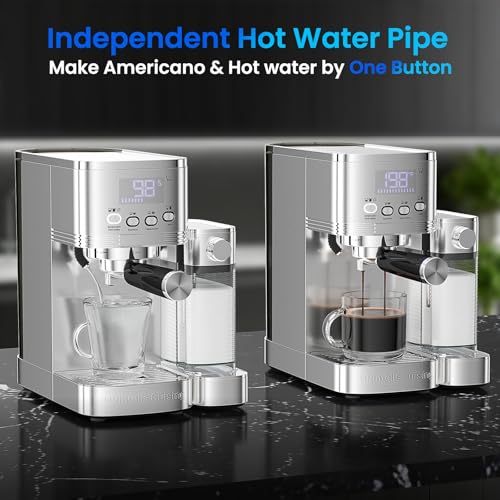 Image of Espresso Machine 20 Bar Temperature Time LED Display Espresso Maker with Stepless Adjustable Automatic Milk Frother for Cappuccino Latte Americano Stainless Steel Coffee Machine with ESE Pod Filter