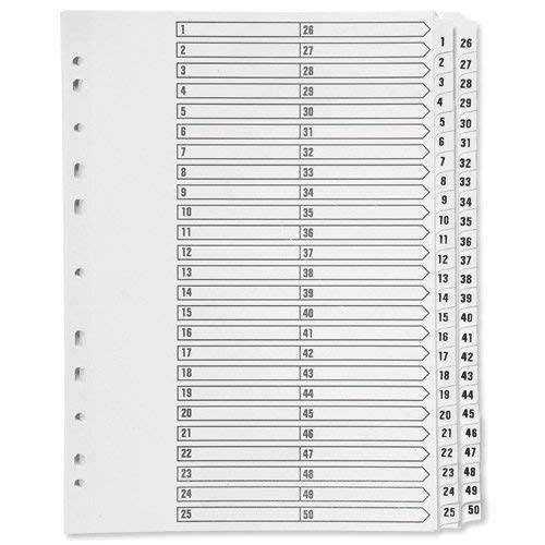 Q-Connect 2XA4 1-50 White Plastic A4 Index Dividers
