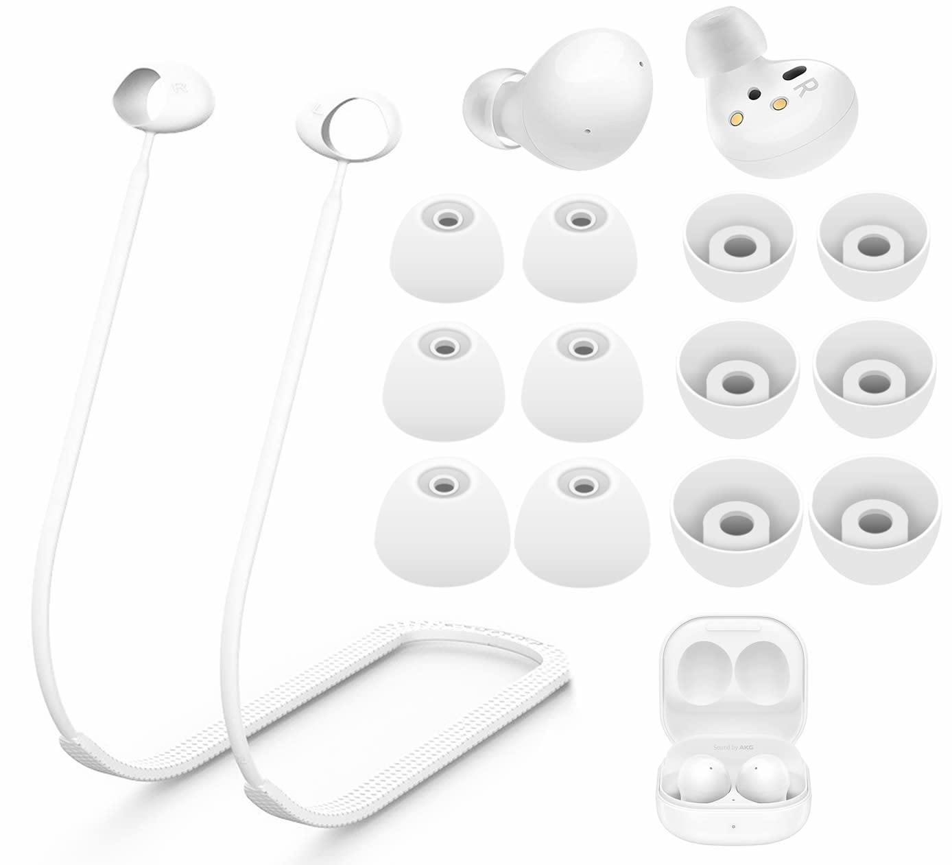 IiEXCEL Strap Ear Tips Kit for Galaxy Buds 2 SM-R177, Anti-Lost Soft Silicone Lanyard Neck Rope Cord Leash Gel Eartips Earbuds Skin Accessories
