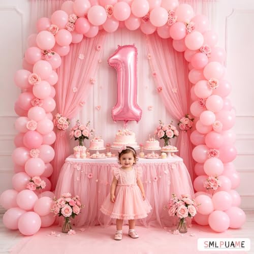 Image of 40 Inch Pink Number 1 Balloon, 1st Birthday Decoration Boys Girls