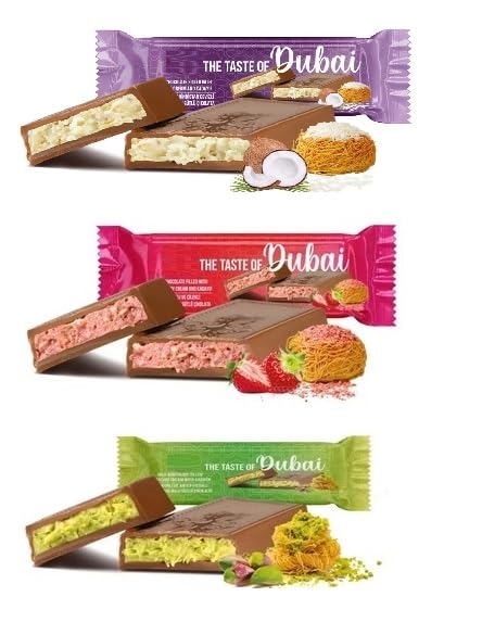 Dubai Chocolate Gift Box – Coconut, Strawberry, Pistachio – 3 Belgian Bars (30g Each) – Viral Knafeh -Inspired Crispy Creamy Flavors – Dubai Chocolate Variety Pack – Net Wt. 3.17 oz (90g)