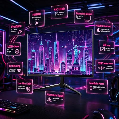 Image of Gawfolk 32 Inch 4K UHD (3840 x 2160) Monitor, PC Monitor 60Hz, Computer Monitor, HDR 10, DP HDMI VESA