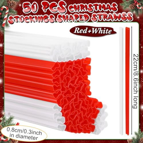 Pitillos Plásticos Desechables Xmas Stocking Rojo y Blanco 50 pcs miniatura 2