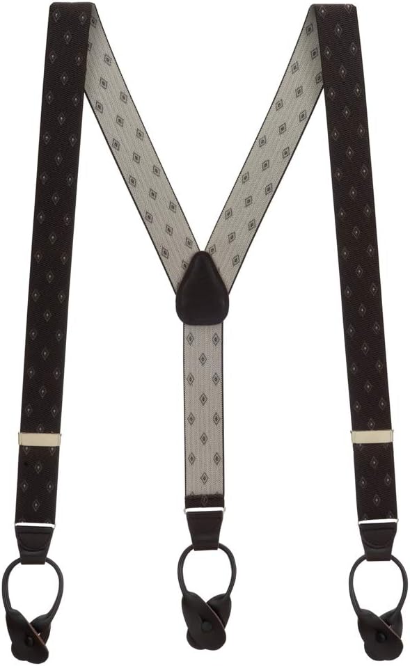 Suspender Store Dressy Jacquard Woven Diamond Suspenders - 1.38-Inch Wide Elastic - Y-Back - Button - 6 Colors & 2 Sizes