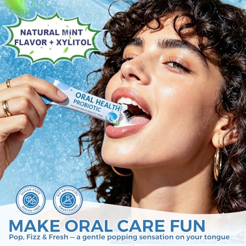 Image of NATURE TARGET Oral Probiotics for Bad Breath - Popping Probiotic Powder | 9 Billion CFU with Zinc & Natural Vitamin C for Healthy Teeth & Gums | 30 on-the-go Packets | Sugar-Free | Natural Mint Flavor