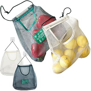Hanging Produce Bag 2Pcs Eco Friendly Vegetable Storage Bags Reusable Grocery mesh Bags with 2pcs Hooks for Onions,Potatoes,Vegetable,Fruit and Miscellaneous
