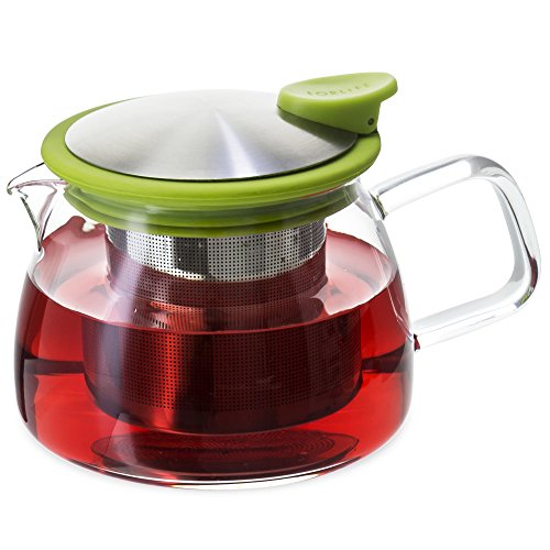 Top Brands Forlife Bell Glass Teapot with Basket Infuser, 14-Ounce/430ml, Lime