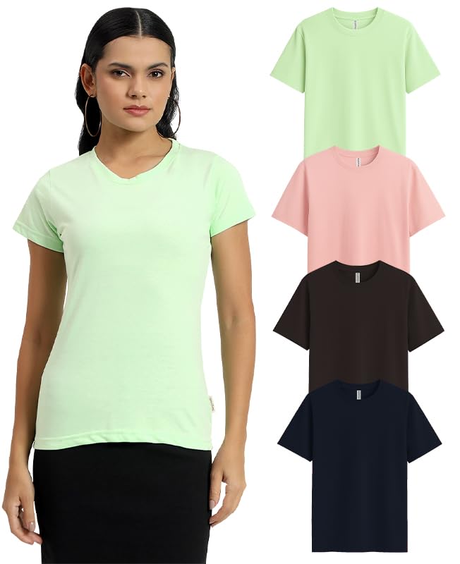 Image of Sleepynuts Women's Plain Round Neck Regular Fit Half Sleeve Cotton T Shirt