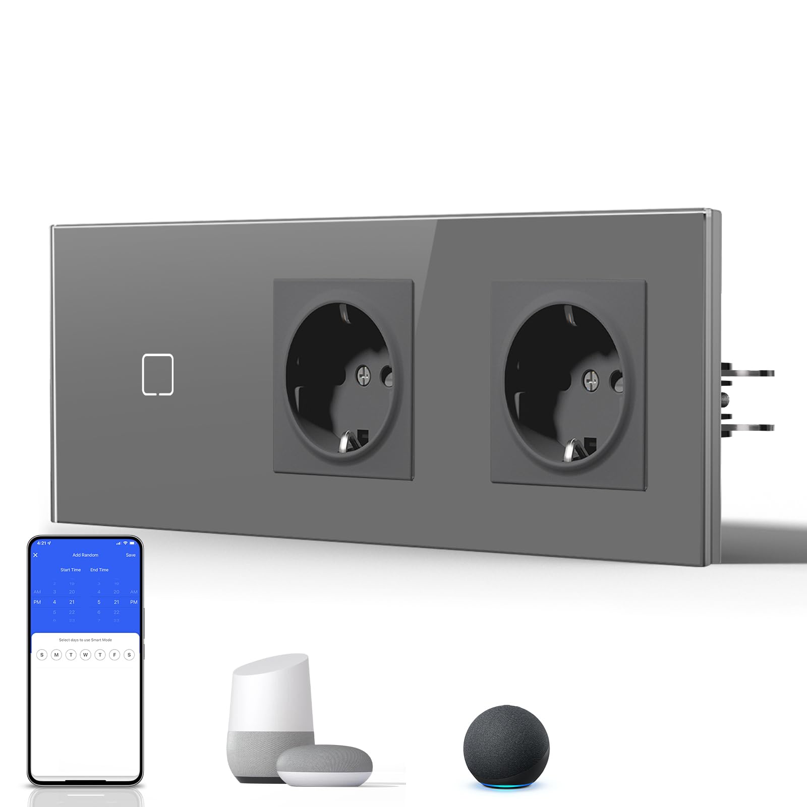 BSEED Interruptor Inteligente WIFI,Interruptores Tactil Con Cristal,Compatible con Alexa,Tuya y Smart Life,Requiere Cable Neutro,2 Gang 1 Vía,86mm Blanco — view 13