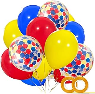 Haptda Paw Party Balloons 40 Pack 12 Inch Red Yellow Royal Blue Latex Balloons with Confetti Balloon for Baby Shower Birthday Party Supplies Paw Party Decorations