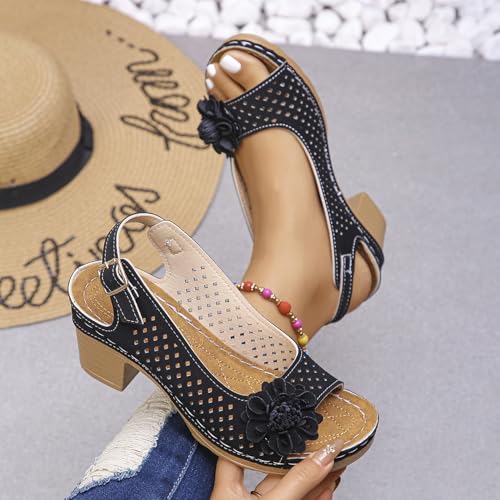 Buckled Square Heel Sandals for Women,Dressy Peep Toe Slingback Chunky Low Heeled Shoes Dress Sandals Lightweight4