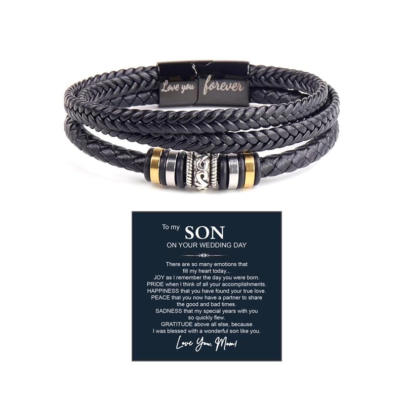 Image of To My Son /Grandson Bracelet From Mom Grandmother, Forever Linked Together Black Braided Leather Infinity Knot Inspirational Bracelets Engraved Love You Forever Birthday Gift Jewelry