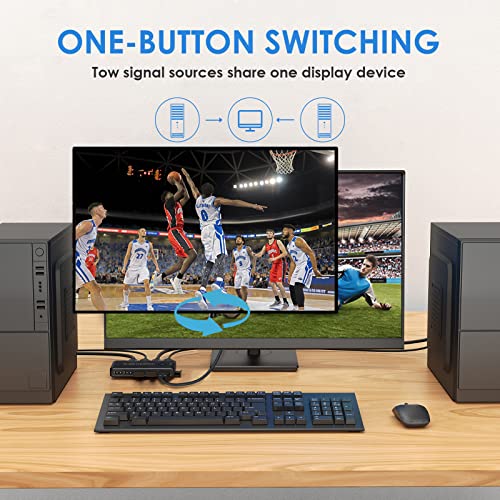 KVM Switcher Selector,Dacimora USB Switch,Share 1 HD Monitor Keyboard Mouse Printer Between 2 PCS,Support 4k@60hz,with 2 USB Cable 2 HDMI Cable and Slideway