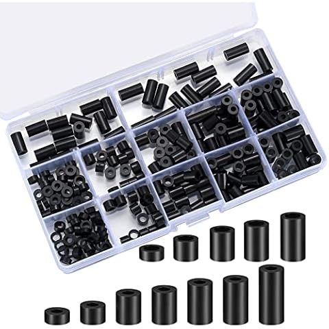320 Pcs Black Nylon ABS Round Spacers Washers Assortment Kit, Insulation Screws Non Threaded Column Standoff Support Spacers Washers - M3/M4, 14 Kinds Different Size Cover