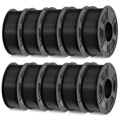Image of TECBEARS PLA 3D Printer Filament Bundle, 10 KG PLA Filament 1.75mm, Neatly Wound 3D Printing Filament, 1kg per Spool, 10 Pack, Black