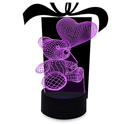 Christmas Gift Teddy Bear Love Birthday Night Lights 3D Illusion Lamp Animal Light