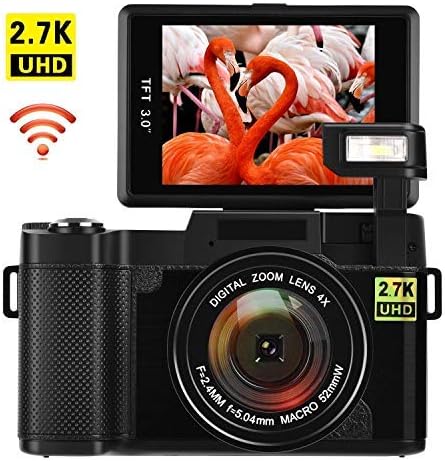 Vlogging Camera Digital Camera 24MP Ultra HD 2.7K WiFi YouTube Camera 3.0 Inch 180 Degree Rotation Flip Screen Camera Retractrable Flashlight (GI3)