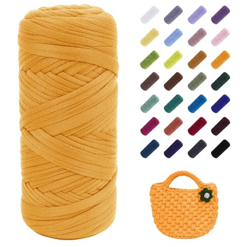 Image of JeogYong T-Shirt Yarn, 200g /196ft Elastic Fabric Cloth Knitting T Shirt Yarn, Orange Thick Crochet Fabric Ribbon for Crocheting Bags /Baskets /Rugs, Home Decor, DIY Crafts