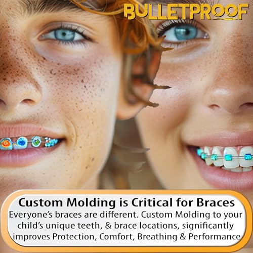 Image of Bulletproof Braces Mouthguard - World's Thinnest & Strongest Sports Mouth Guard for Braces! Basketball Football Lacrosse Wrestling Hockey Rugby BJJ MMA Boxing Mouthpiece - Adult Youth & Kids