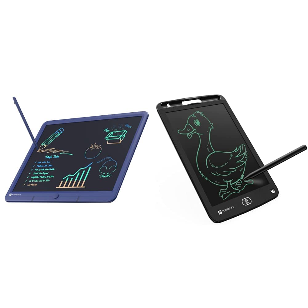 Portronics Ruffpad 15M 15Inch (38.1cm) Re-Writable Multicolor LCD Writing Pad with Smart Lock (Blue) & Portronics Ruffpad 8.5E Re-Writable LCD Writing Pad with Screen 21.5cm (8.5-inch)(Black) (B0C3RMF279) Amazon Price History, Amazon Price Tracker