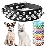 DOGGYZSTYLE Small Spiked Black Dog Cat Collar for Small Medium Dogs Boy Male - Adjustable Studded Puppy Collars - Soft Padded Punk Leather Dog Collar for Chihuahua French Bulldog Pug (Black,L)