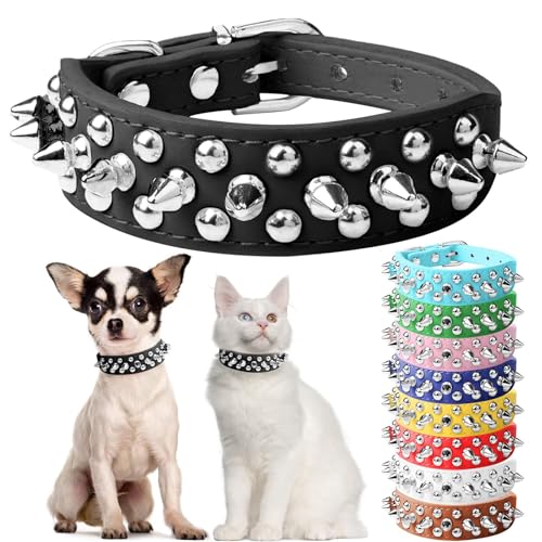DOGGYZSTYLE Small Black Spiked Dog Collar for Small Dogs