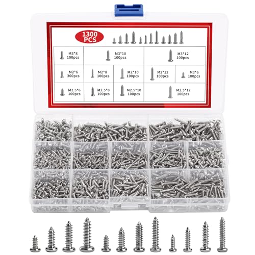 Vis à bois M2 M2,5 M3 cruciformes argentées en coffret de 1300 pièces pour menuiserie