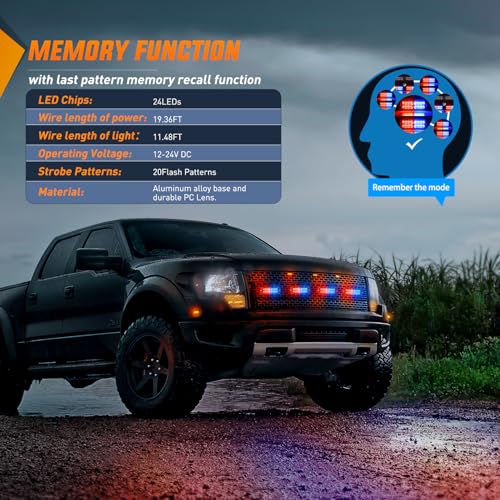 Image of Nilight 4PCS LED Strobe Lights 12V 24V Sync Feature Red Blue | 24LED Emergency Hazard Warning Lights with Controller Hard Wire or Cigarette Lighter Plug for Car Truck RVs Campers
