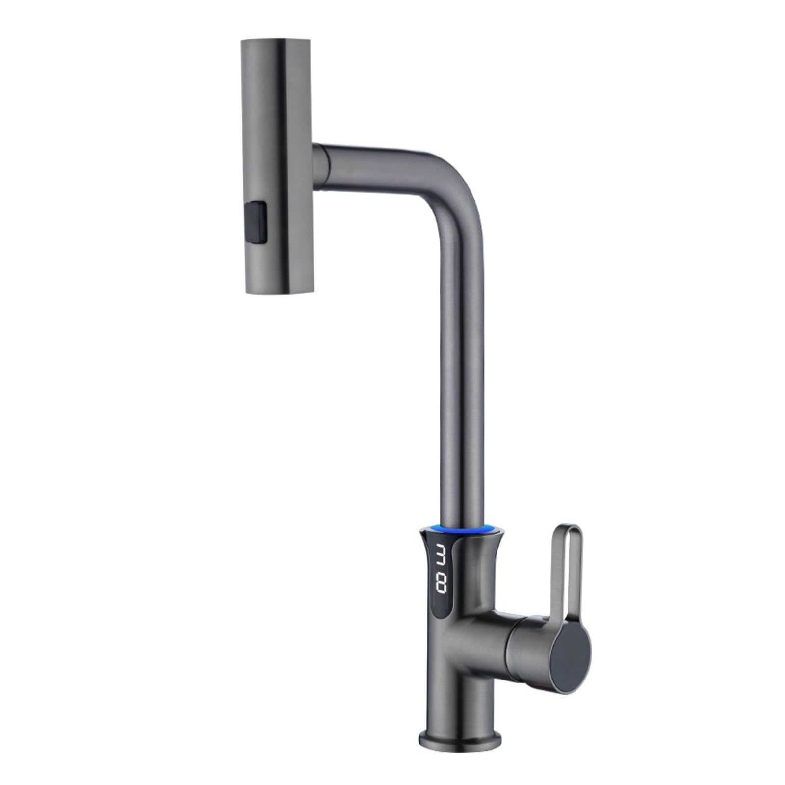 Digital Kitchen Faucet with Waterfall Spout, Pull Out Blade Water Mixer Tap, Single Hole 1/2 Hose,Safe and Reliable(Bianco)