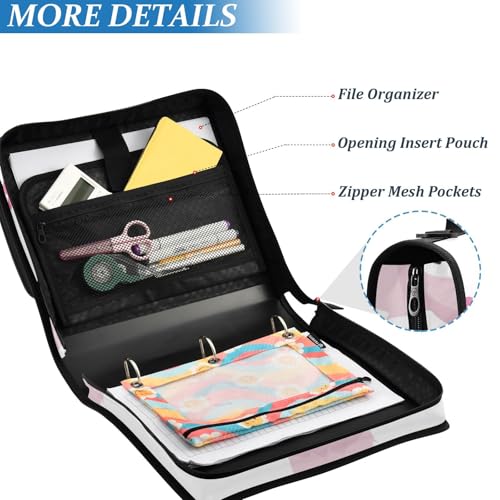 Image of Funny Llamas Pink Glasses Zipper Binder Bag 3 Ring Binder with Shoulder Strap Zip Up 500 Sheets Capacity Multi Pockets for School Office Supplies