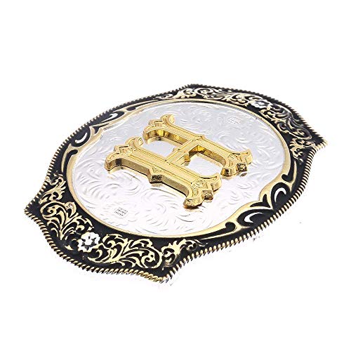 Xinqida Vintage Fashion Western Belt Buckle A To Z Initial Letter Cowboy Belt Buckles For Men, H Gold Black, Large #TOP3