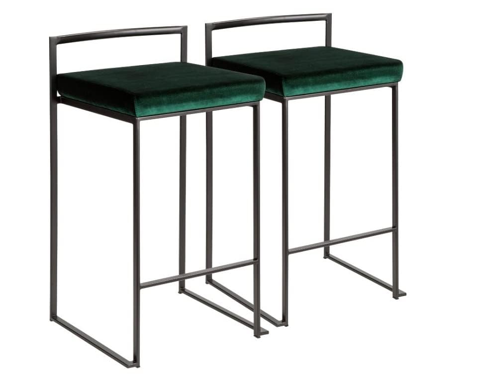Indian Decor. 55129 Counter Height Barstools, Metal High Stools Pub Counter Height Barstool with Green Tufted Seat and Black Metal Base - Kitchen Chair for Restaurant/Bar/Cafe（Set of 2）,65Cm-image-22