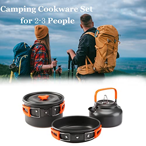Outdoor Aluminum Camping Cookware Mess Kit, Folding Cookset with Teapot and Pan, Non Stick Lightweight Pots and Pans, Mesh Storage Bag for Backpacking, Outdoor Cooking and Picnic, Orange - Image 5