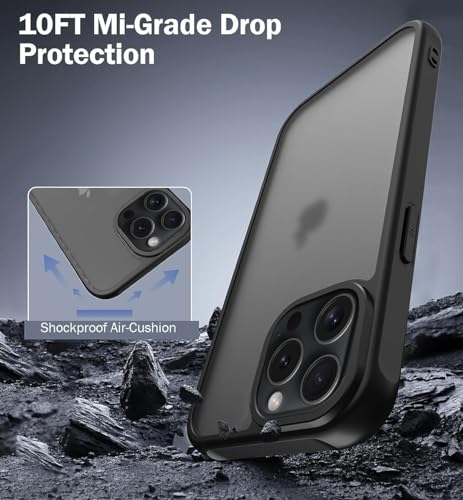 Image of SQUIF Compatible with iPhone 15 Pro Case Translucent Matte Hard Back Cover with Camera and Screen Protection (Black)