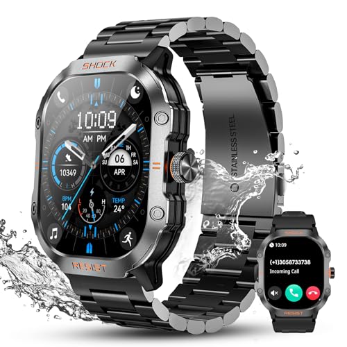 WalkerFit Rugged Smart Watch for Men- Answer/Dial Calls,Waterproof Fitness Watch with Health Monitor,Sport Tracker,Military Smartwatch for iPhone/Android,2.01