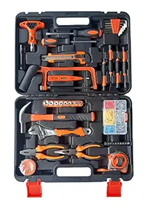 IBELL iBELLTB145-9, 145 Piece Socket Wrench Auto Repair Tool Combination Package Mixed Tool Set Hand Tool Kit with Plastic Toolbox Storage Case, orange;black