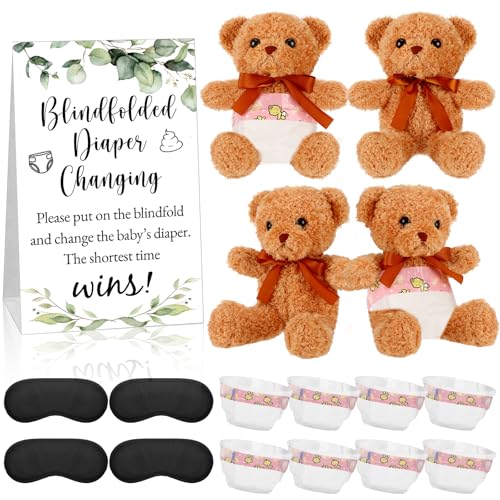 JolliLudo 4 Sets Bear Blindfolded Diaper Changing Baby Shower Include