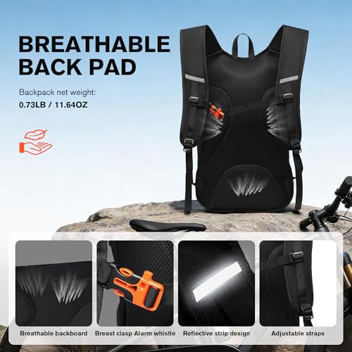 Ultra-Light Soft Daypack 15L/20L, Cushioned Breathable Back Panel Backpack, Lightweight Packable Travel Backpack (Black, 15L) - Image 4