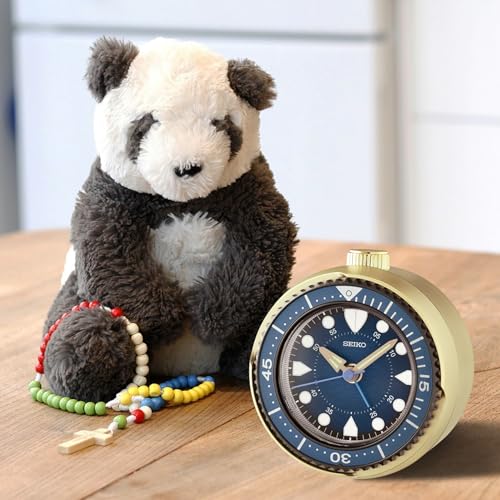 Image of Seiko Metallic Green Alarm Clock with Quiet Sweep Second Hand, Snooze & Rotating Bezel (Model: QHE207G | Size: 10.4 נ9.7 נ5.5 cm)