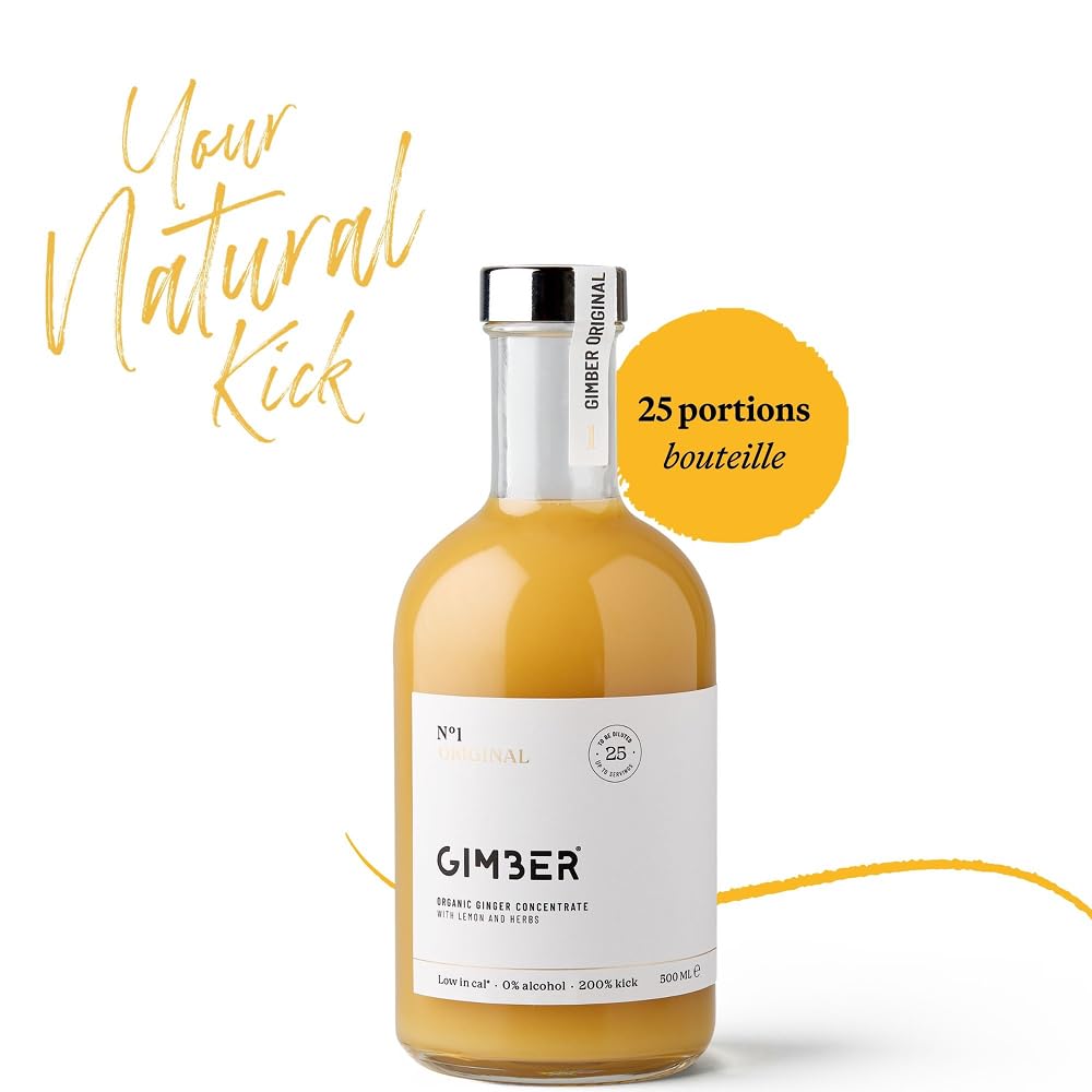 Concentré de gingembre Gimber au fruit de la passion, 100% naturel et vegan | N°1 3x500 ml Original | Concentré de gingembre bio, boisson au gingembre sans alcool au thym citronné, concentré vegan