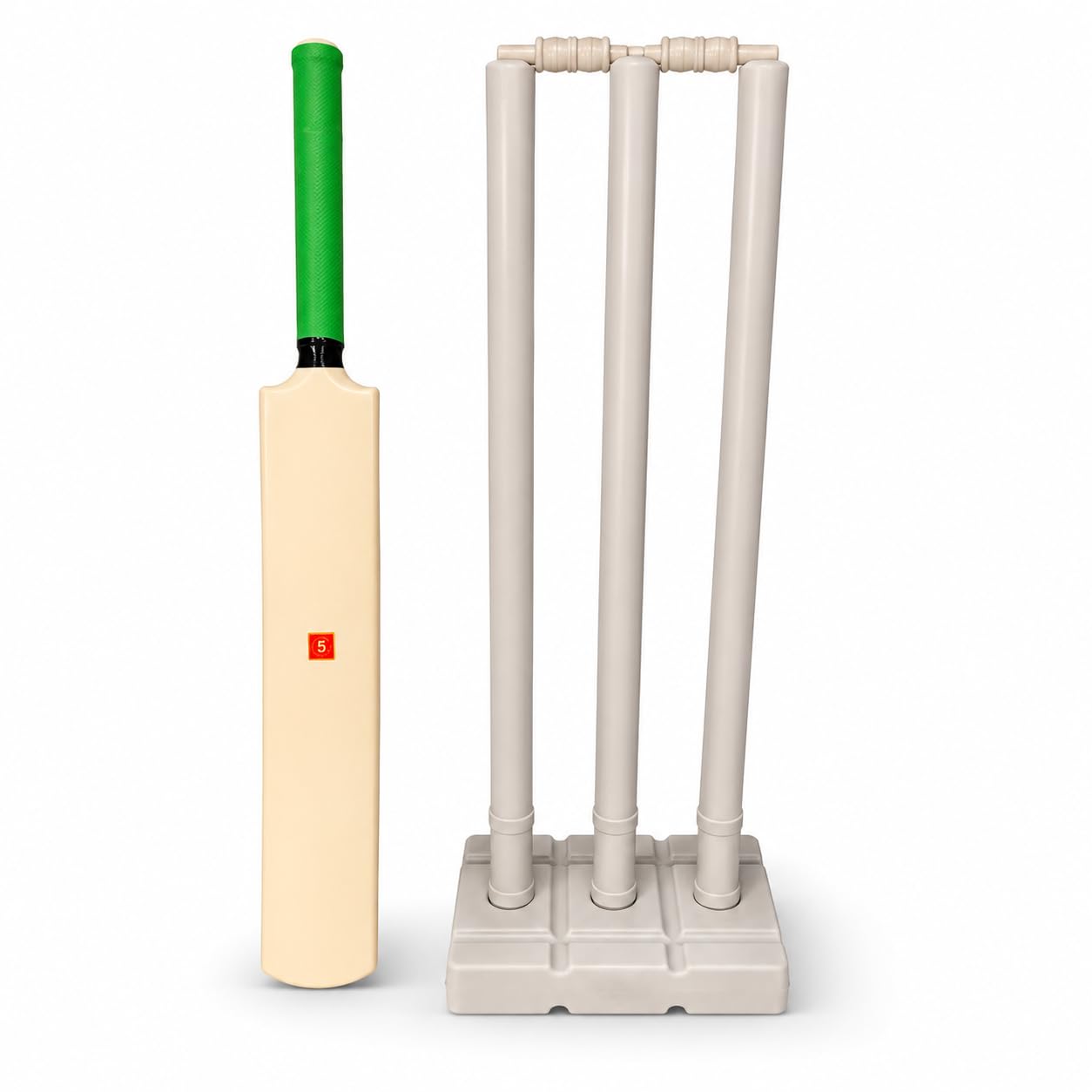 Plastic Cricket Bat and Stumps Set, Plastic Wickets with Base, Green Grip Handle | Lightweight plastic cricket bat and wicket set Durable and sturdy plastic material.-image-17