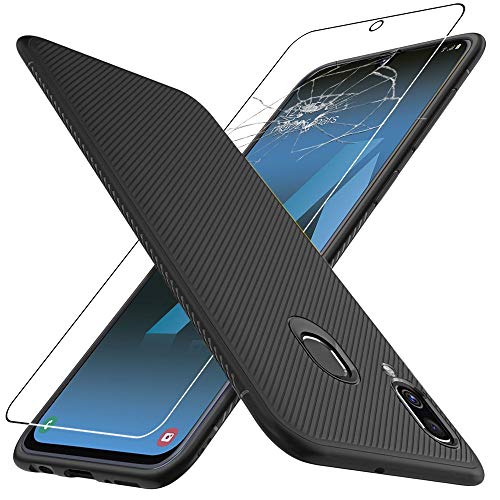 ebestStar - Cover per Samsung A40 Galaxy SM-A405F, Custodia Protezione Carbonio Design, TPU Morbida Antiurto, Nero + Vetro Temperato