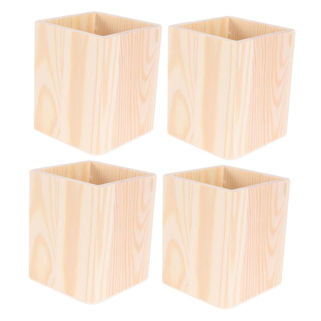 Cabilock 4 Set Barile Di Stoccaggio in Legno Contenitore Quadrato Per Penne Portapenne Rotondo Portamatite Portapenne Da Scrivania Portapenne Da Tavolo Tazza Della Penna Khaki 4 Pezzi * 4