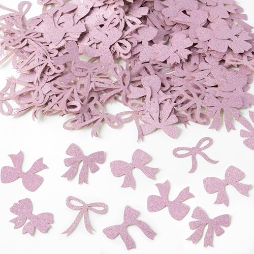 Image of BeYumi Pink Bows Table Confetti - 300Pcs Back to School Coquette Pink Bows Table Decorations Glitter Girl Bow Theme Paper Confetti Decor Birthday Bridal Baby Shower Wedding Bachelorette Party Supplies