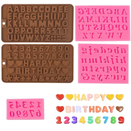 LIOUCBD 5 Pcs Silicone Letter Mold and Number Chocolate Molds, Non-Stick Alphabets & Numbers Candy...