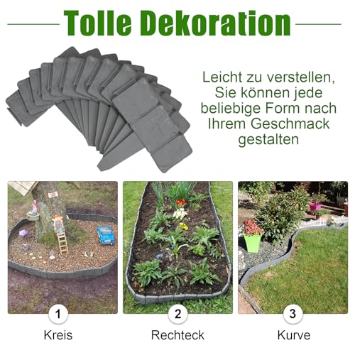 Rasenkante Beeteinfassung Rasenkante Kunststoff Beetumrandung Rasenkanten Mähkante Palisade Beet Garten 30/40 Stück (7.5/10m) Schwarz/Grau – Bild 3