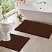 LuxUrux Bathroom Rugs Luxury Chenille 2-Piece Bath Mat Set, Soft Plush Anti-Slip Shower Rug +Toilet Mat.1'' Microfiber Shaggy Carpet, Super Absorbent Machine Washable Bath Mats(Curved Set, Brown)