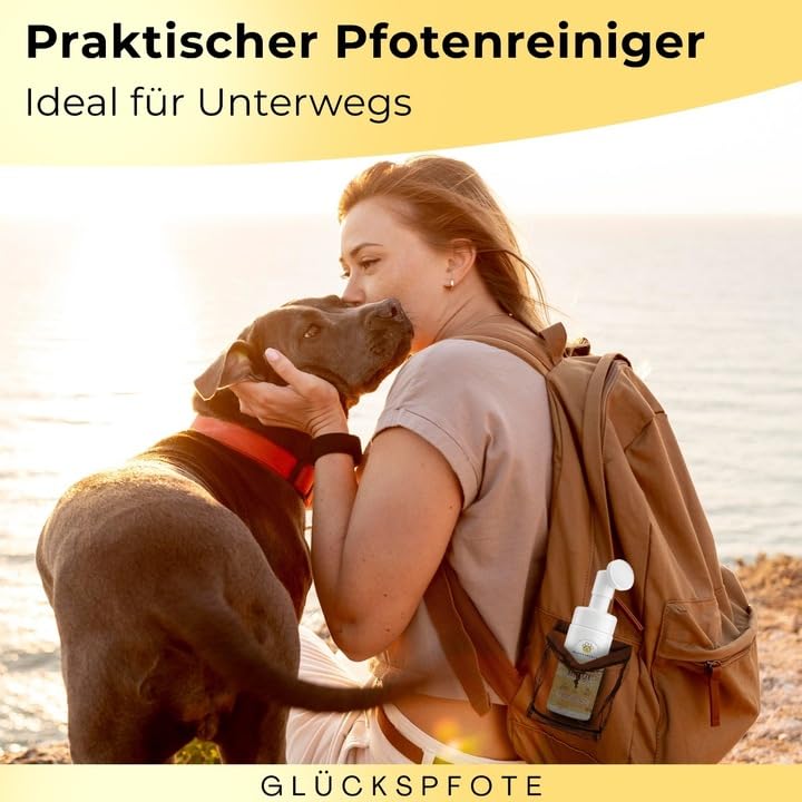 GLÜCKSPFOTE® Pfotenreiniger für Hund & Katze [200ml] | Reinigt & Pflegt natürlich - Pfotenschaum ohne Wasser | Hundepfoten Reiniger Pfotenpflege für Hunde ideal zur Pfotenreinigung für Hunde