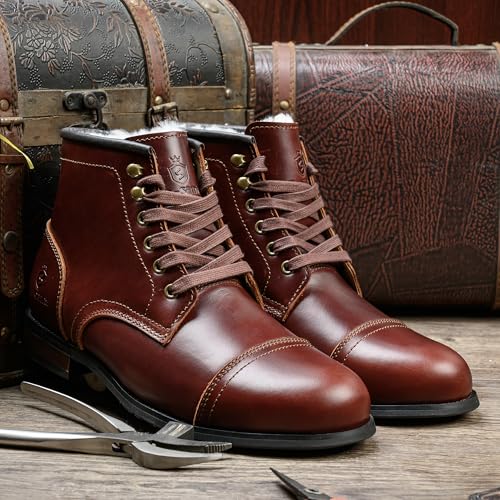 SL-Saint Handgemachte weiche Zehe Herren Klassische Stiefel Wasserdicht-Leder Kuhfell/Wolle Mode Winterschuhe (Braun Wollfutter, Erwachsene, Herren, 44, Numerisch, EU Schuhgrößensystem, M)