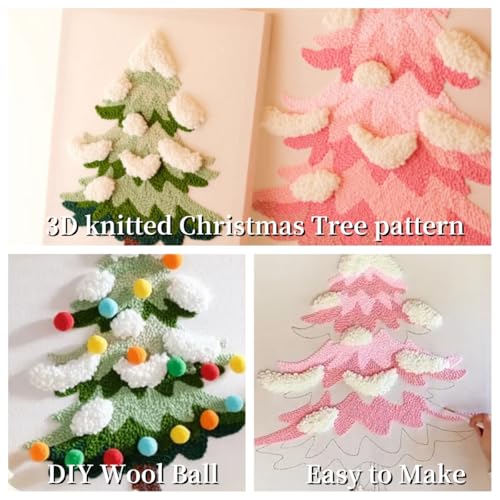 Image of Jxueych DIY Festive Christmas Tree Punch Needle Kit - Embroidery Starter Kits for Beginner, Punch Needle Fabric with Pattern, Adults Craft Christmas Gift (Excluding Photo Frame) (Green)